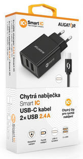 Aligator DC adaptér USB-C smart IC s 2xUSB 2,4A