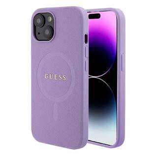 Guess Saffiano MagSafe kryt iPhone 15, Purple
