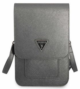 Guess PU Saffiano Triangle Logo Phone Bag, Grey