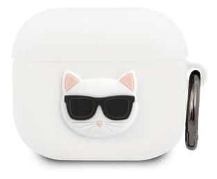 Karl Lagerfeld Choupette Case Apple Airpods 3, WHT