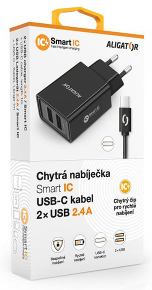 Aligator DC adaptér USB-C smart IC s 2xUSB 2,4A1