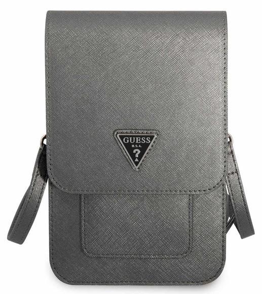 Guess PU Saffiano Triangle Logo Phone Bag, Grey1