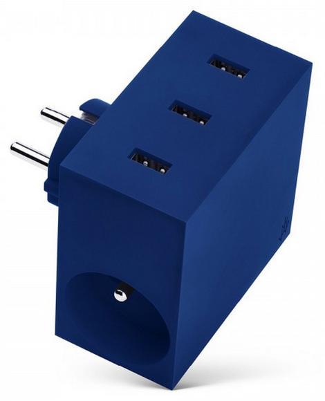 USBEPOWER HIDE Power Hub charger 3USB/2plugs Blue1