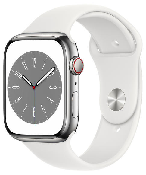 Apple Watch S8 Cell 45mm Silver Steel, White Sport1