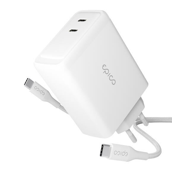 Epico GaN 100W Nabíječka 2xUSB-C+USB-C kabel Bílá2