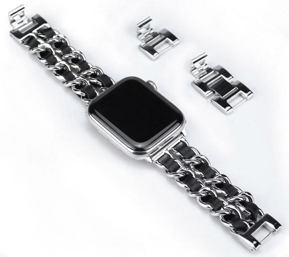 Worryfree Metal&Leather Apple 38/40/41mm,Silver/Bl2