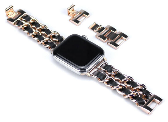 Worryfree Metal&Leather Apple 38/40/41mm,Gold/Blac2