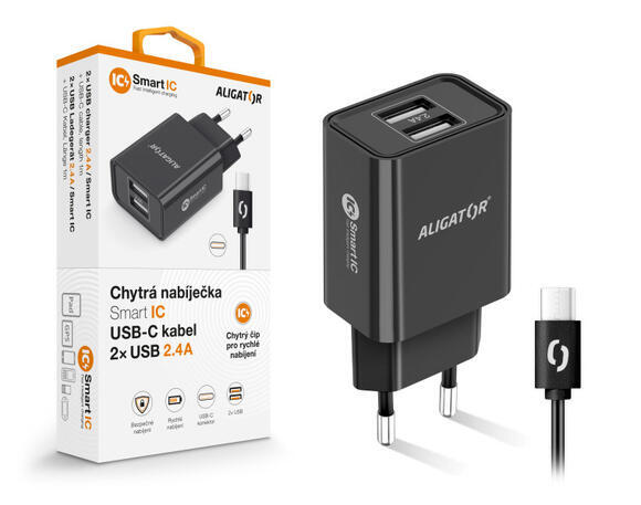 Aligator DC adaptér USB-C smart IC s 2xUSB 2,4A3