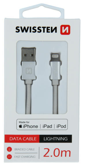 SWISSTEN datový kabel USB/Lightning MFi, 2m, stříb3
