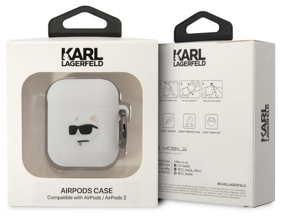 Karl Lagerfeld 3D Logo Choupette Airpods 1/2,White3