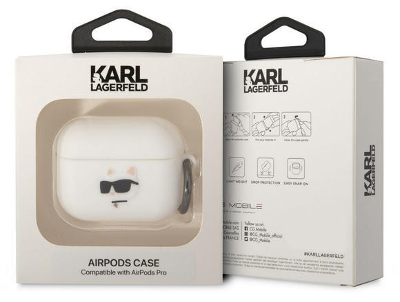 Karl Lagerfeld 3D Logo Choupette Airpods Pro,White3