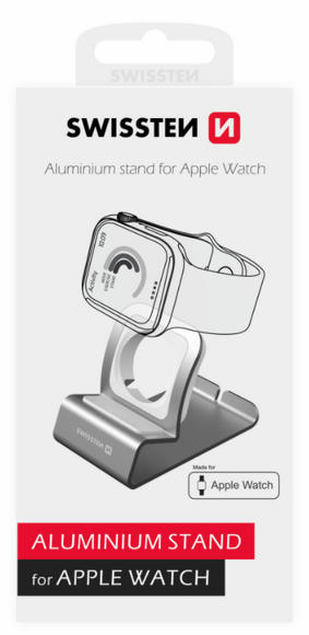 SWISSTEN hliníkový stojánek pro Apple Watch, stříb4