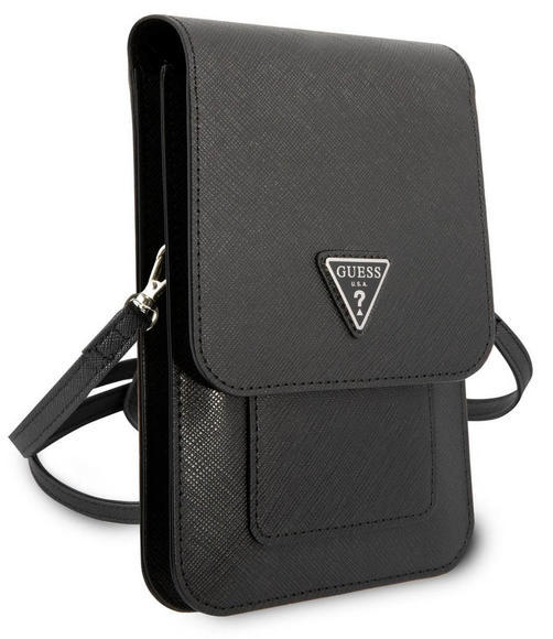 Guess PU Saffiano Triangle Logo Phone Bag, Black4